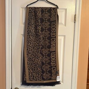 Roberto Cavalli Black and Brown Patterned Scarf